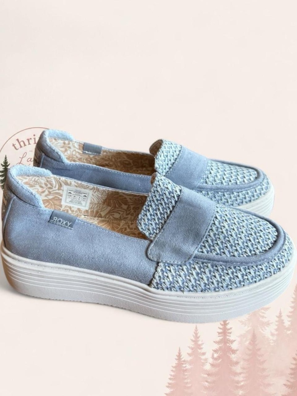 Roxy Women’s Blue Platform Loafers Woven Slip On Shoes Size 8.5